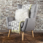 Fauteuil d'appoint à oreilles mi-century gris/vert sarcelle/blé, capitonné, une place