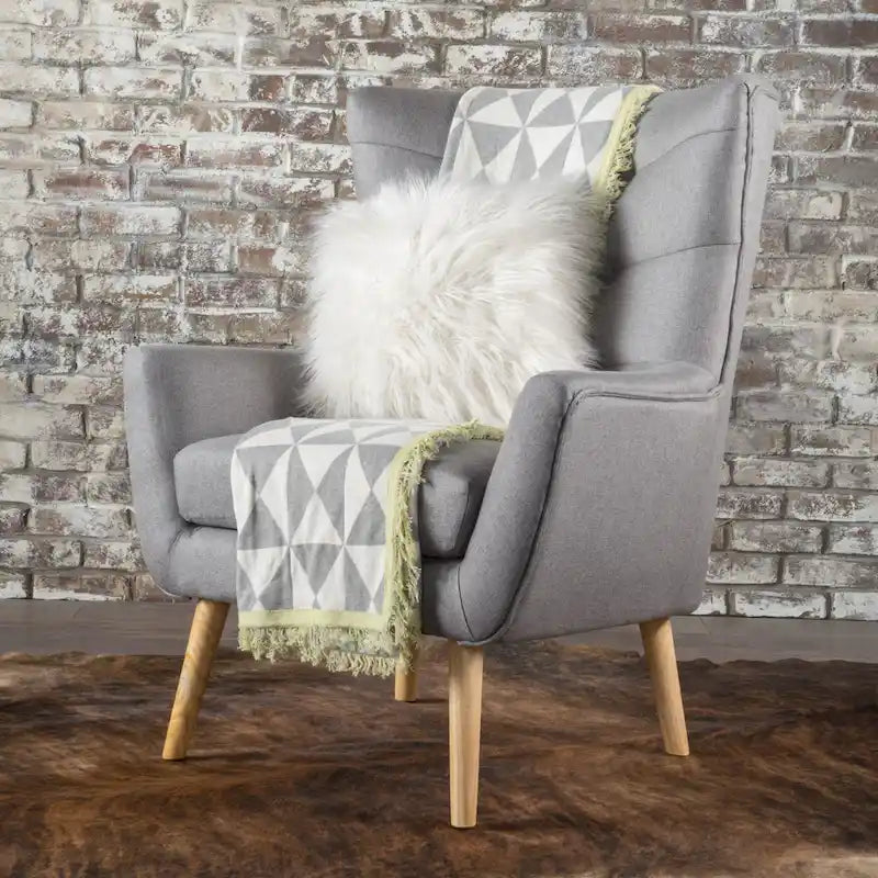 Fauteuil d'appoint à oreilles mi-century gris/vert sarcelle/blé, capitonné, une place