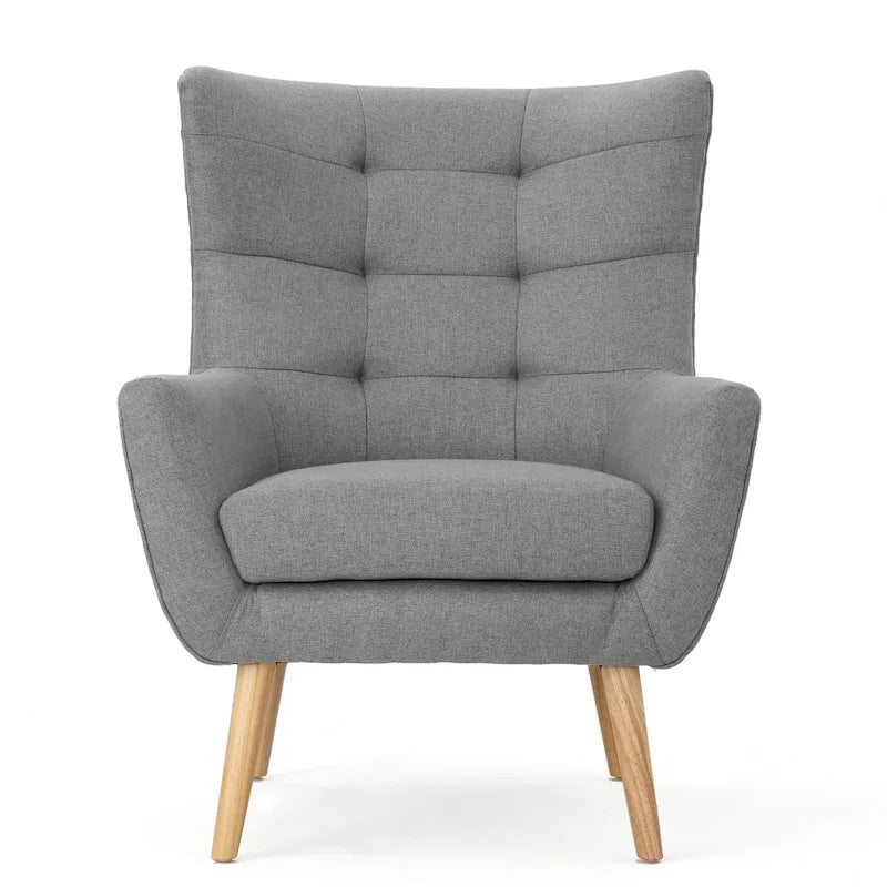 Fauteuil d'appoint à oreilles mi-century gris/vert sarcelle/blé, capitonné, une place