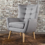 Fauteuil d'appoint à oreilles mi-century gris/vert sarcelle/blé, capitonné, une place