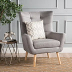Fauteuil d'appoint à oreilles mi-century gris/vert sarcelle/blé, capitonné, une place