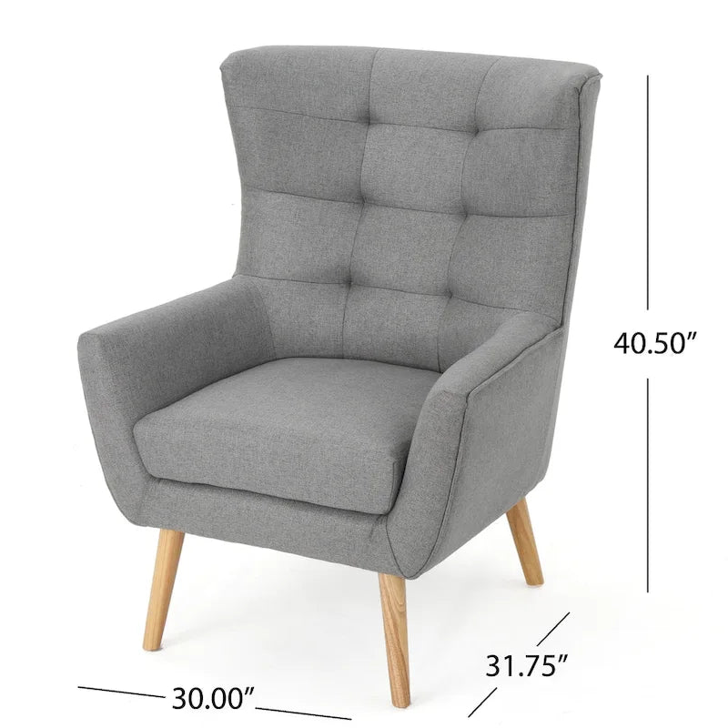 Fauteuil d'appoint à oreilles mi-century gris/vert sarcelle/blé, capitonné, une place