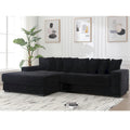 Canapé d'angle en velours côtelé noir/gris/beige/vert, méridienne à gauche, 3 places