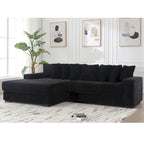 Canapé d'angle en velours côtelé noir/gris/beige/vert, méridienne à gauche, 3 places