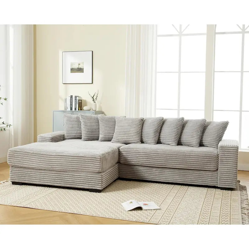 Black / Gray / Beige / Green Corduroy L-Shaped Sectional Sofa, Left Chaise, Seats 3