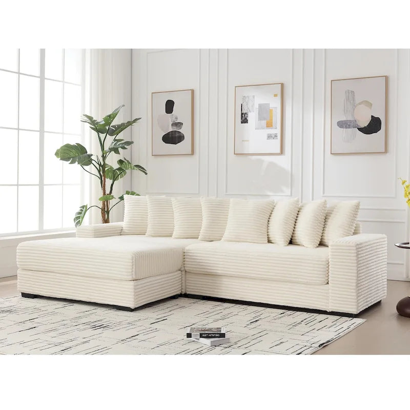 Black / Gray / Beige / Green Corduroy L-Shaped Sectional Sofa, Left Chaise, Seats 3