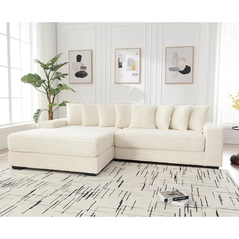 Black / Gray / Beige / Green Corduroy L-Shaped Sectional Sofa, Left Chaise, Seats 3