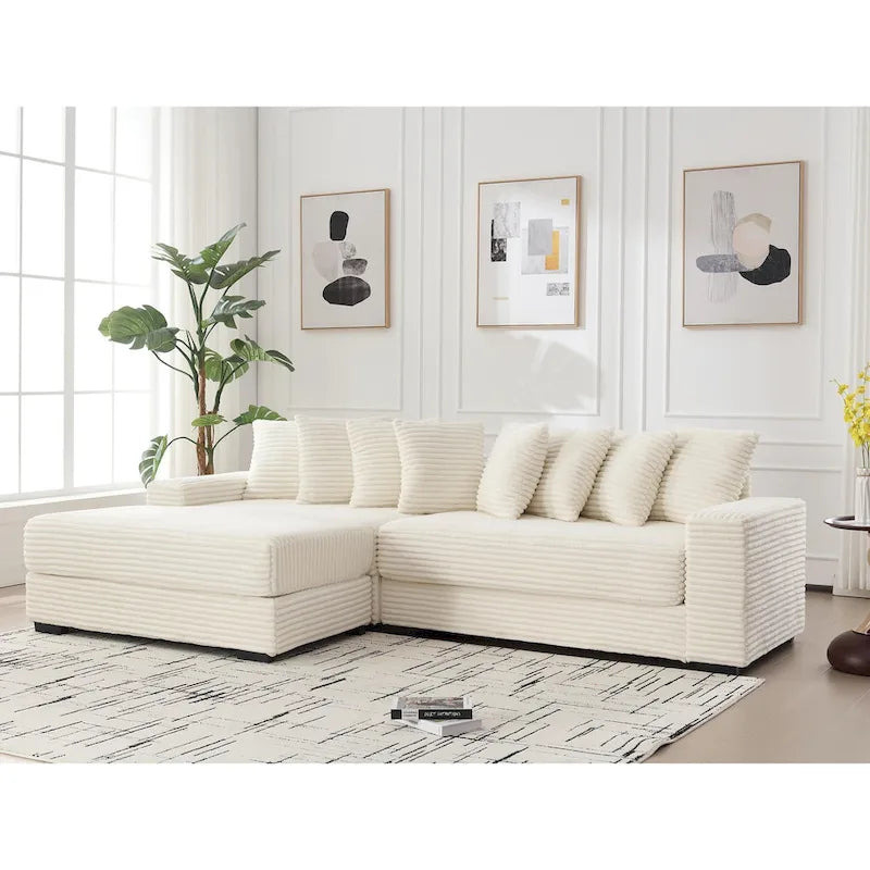 Black / Gray / Beige / Green Corduroy L-Shaped Sectional Sofa, Left Chaise, Seats 3