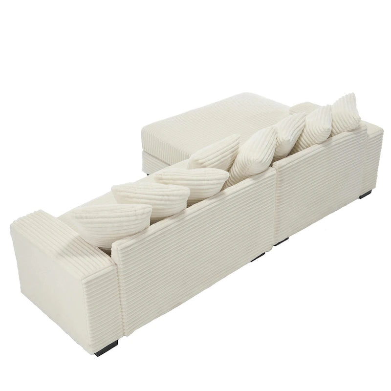 Canapé d'angle en velours côtelé noir/gris/beige/vert, méridienne à gauche, 3 places