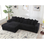 Canapé d'angle en velours côtelé noir/gris/beige/vert, méridienne à gauche, 3 places