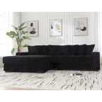Canapé d'angle en velours côtelé noir/gris/beige/vert, méridienne à gauche, 3 places