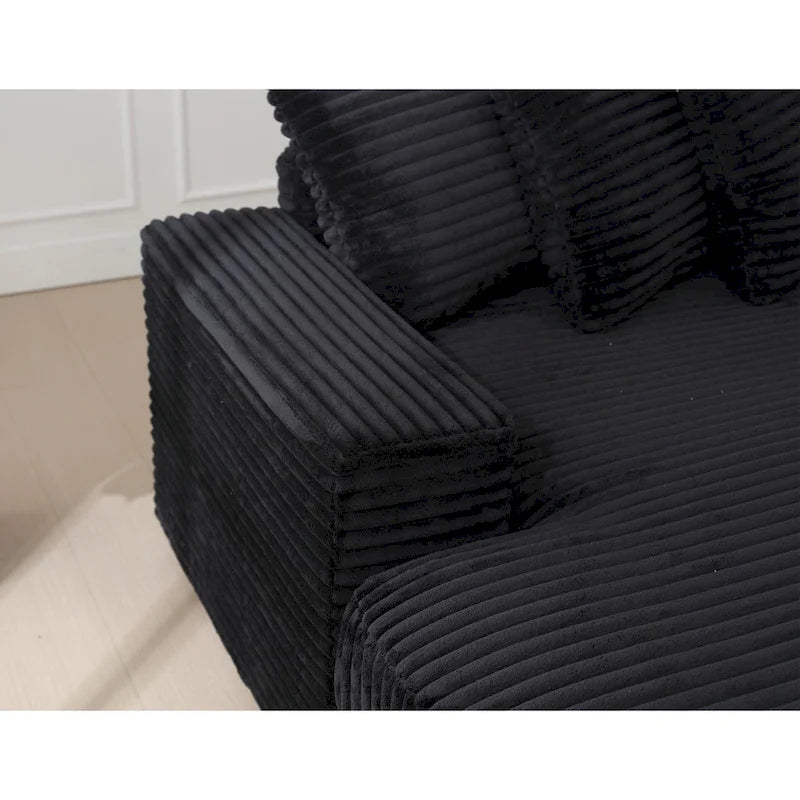 Canapé d'angle en velours côtelé noir/gris/beige/vert, méridienne à gauche, 3 places