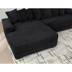 Canapé d'angle en velours côtelé noir/gris/beige/vert, méridienne à gauche, 3 places