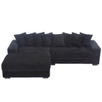 Canapé d'angle en velours côtelé noir/gris/beige/vert, méridienne à gauche, 3 places