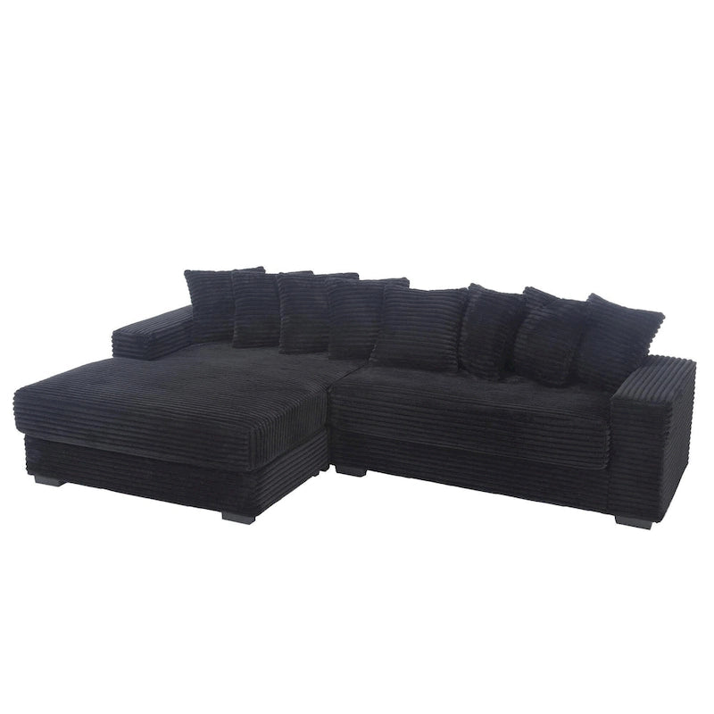 Canapé d'angle en velours côtelé noir/gris/beige/vert, méridienne à gauche, 3 places