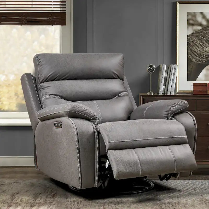Yellow Brown & Gray Power Swivel Rocker Recliner Chair, 240° Swivel, Single Seat
