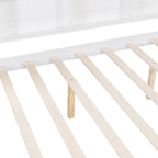 White Full Pine Kids House Platform Bed with Trundle, Shelf, and Roof