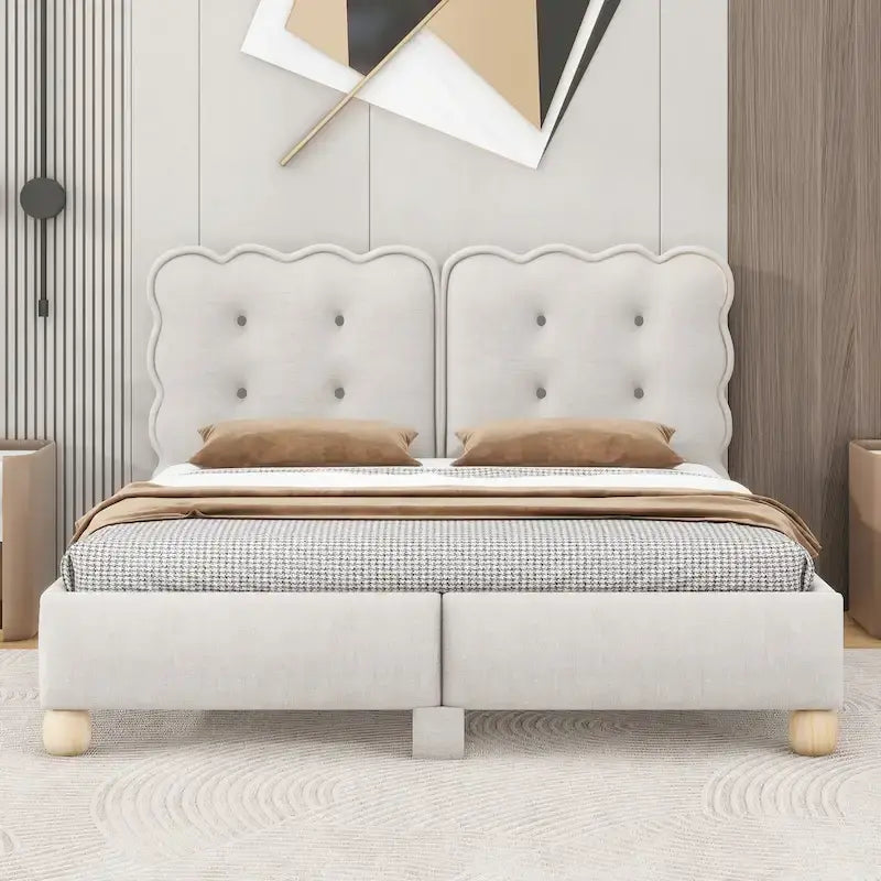Lit plateforme capitonné beige Queen Size