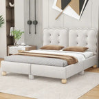 Lit plateforme capitonné beige Queen Size
