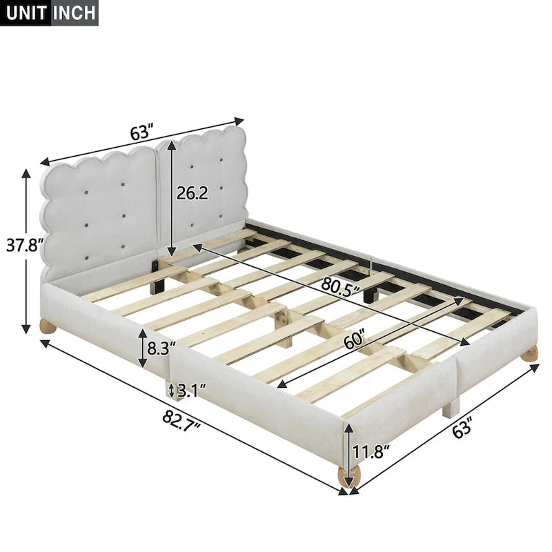 Lit plateforme capitonné beige Queen Size