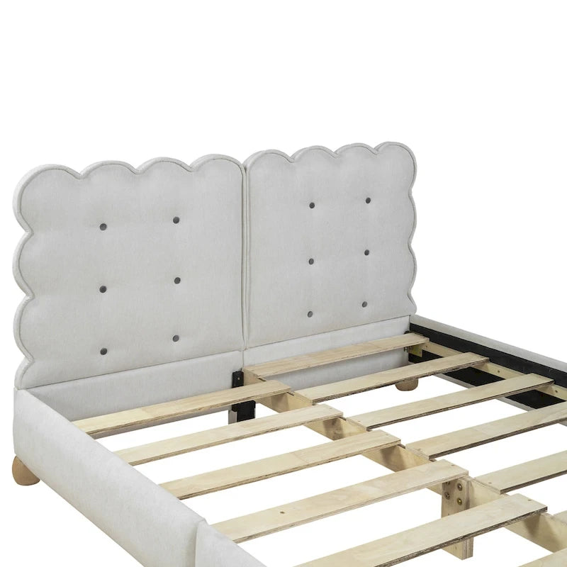 Lit plateforme capitonné beige Queen Size