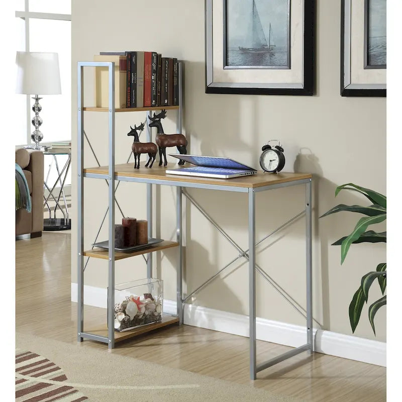 Light Oak / White / Barnwood / Charcoal Grey Office Desk with Shelves, Single-Person Workstation
