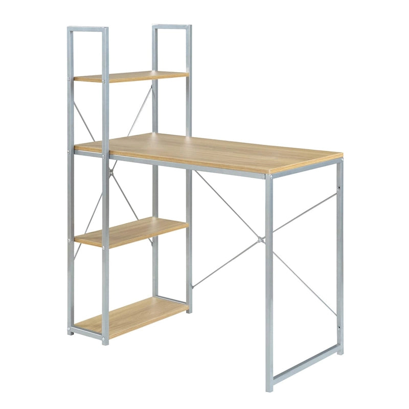 Light Oak / White / Barnwood / Charcoal Grey Office Desk with Shelves, Single-Person Workstation