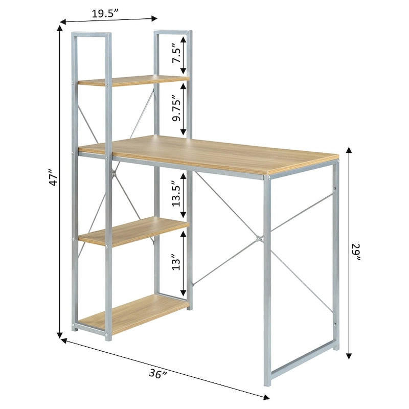 Light Oak / White / Barnwood / Charcoal Grey Office Desk with Shelves, Single-Person Workstation