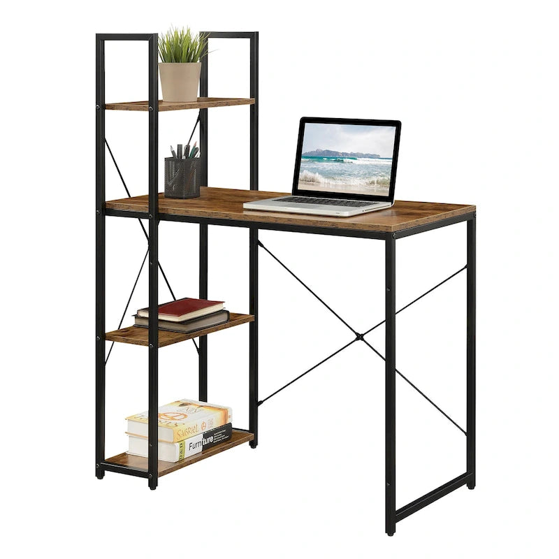 Light Oak / White / Barnwood / Charcoal Grey Office Desk with Shelves, Single-Person Workstation