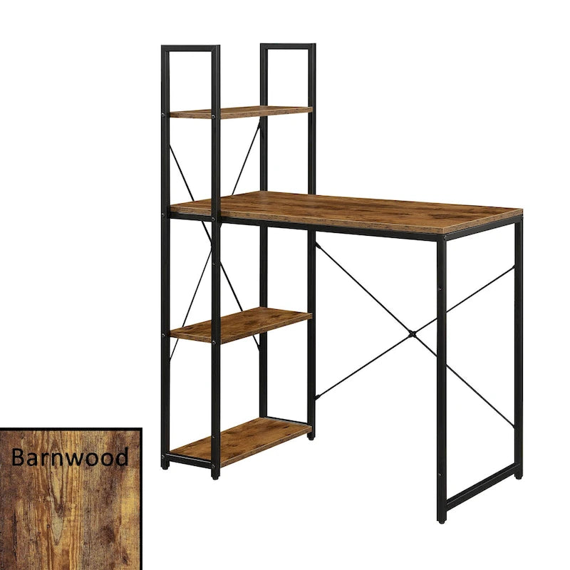 Light Oak / White / Barnwood / Charcoal Grey Office Desk with Shelves, Single-Person Workstation