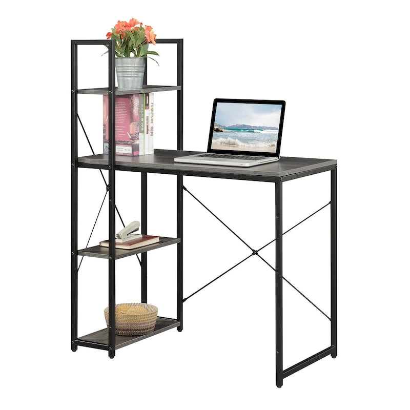 Light Oak / White / Barnwood / Charcoal Grey Office Desk with Shelves, Single-Person Workstation