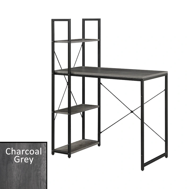Light Oak / White / Barnwood / Charcoal Grey Office Desk with Shelves, Single-Person Workstation