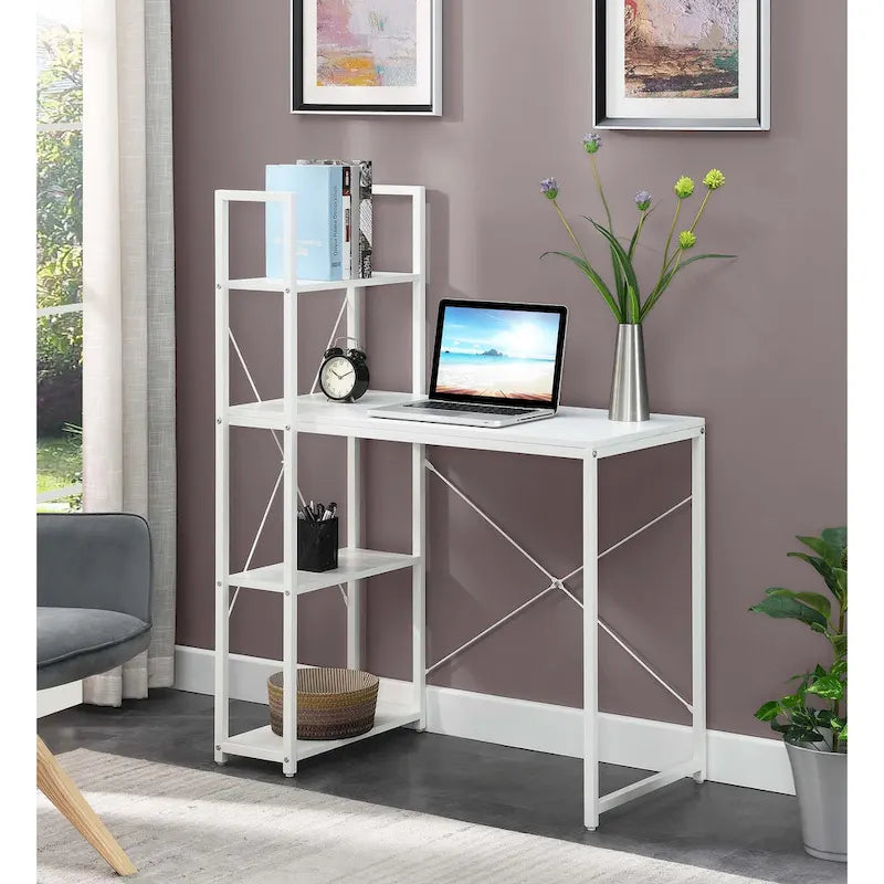 Light Oak / White / Barnwood / Charcoal Grey Office Desk with Shelves, Single-Person Workstation