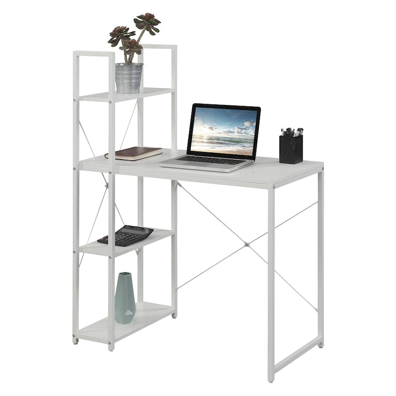 Light Oak / White / Barnwood / Charcoal Grey Office Desk with Shelves, Single-Person Workstation