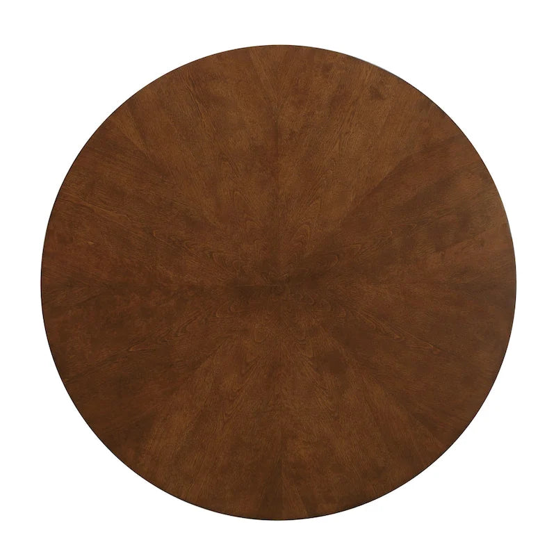 Velvet & Faux Leather 5-Piece Round Dining Set, Seats 4 – Walnut Finish