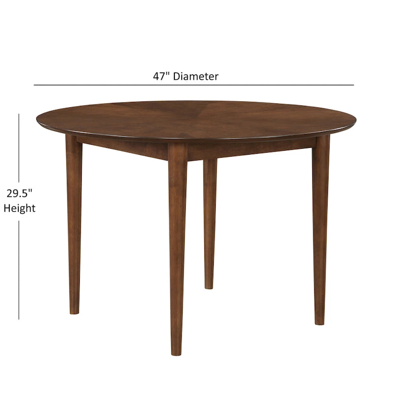 Velvet & Faux Leather 5-Piece Round Dining Set, Seats 4 – Walnut Finish
