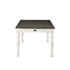 Table de salle à manger style ferme bicolore, blanc doux et chêne foncé, 6 places