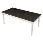 Table de salle à manger style ferme bicolore, blanc doux et chêne foncé, 6 places
