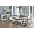 Table de salle à manger style ferme bicolore, blanc doux et chêne foncé, 6 places