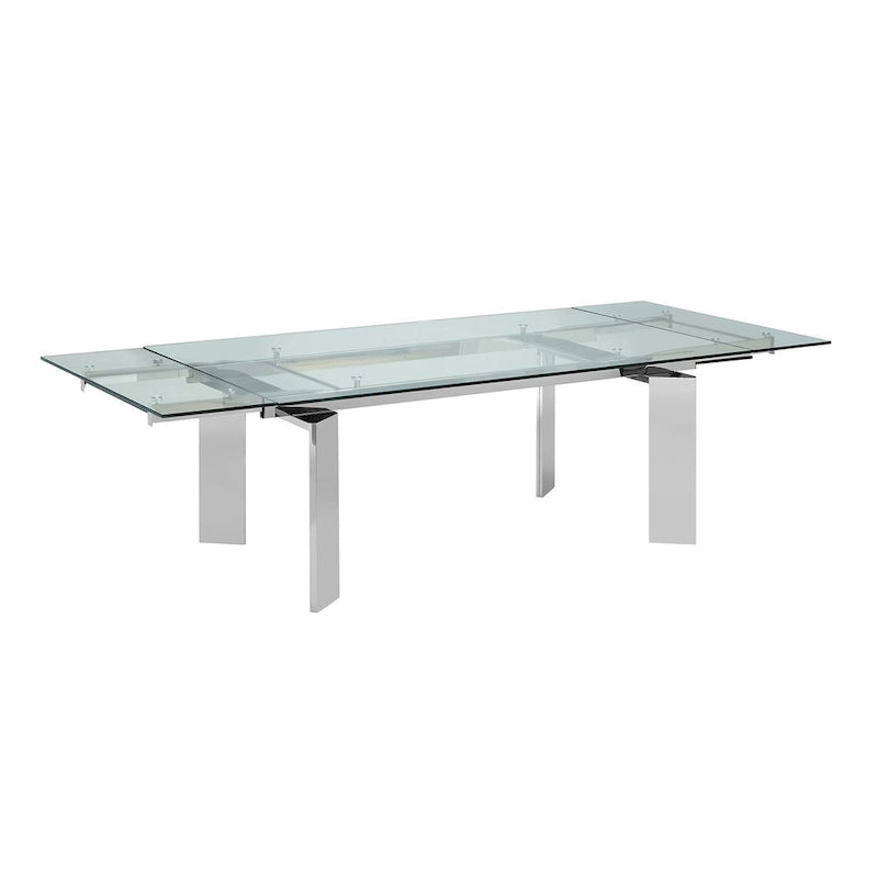 Table à manger extensible en verre transparent et chrome argenté – Jusqu'à 8 places