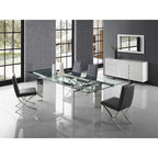 Table à manger extensible en verre transparent et chrome argenté – Jusqu'à 8 places