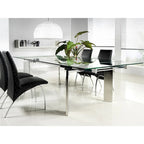 Table à manger extensible en verre transparent et chrome argenté – Jusqu'à 8 places