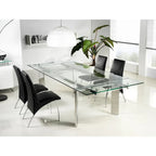 Table à manger extensible en verre transparent et chrome argenté – Jusqu'à 8 places
