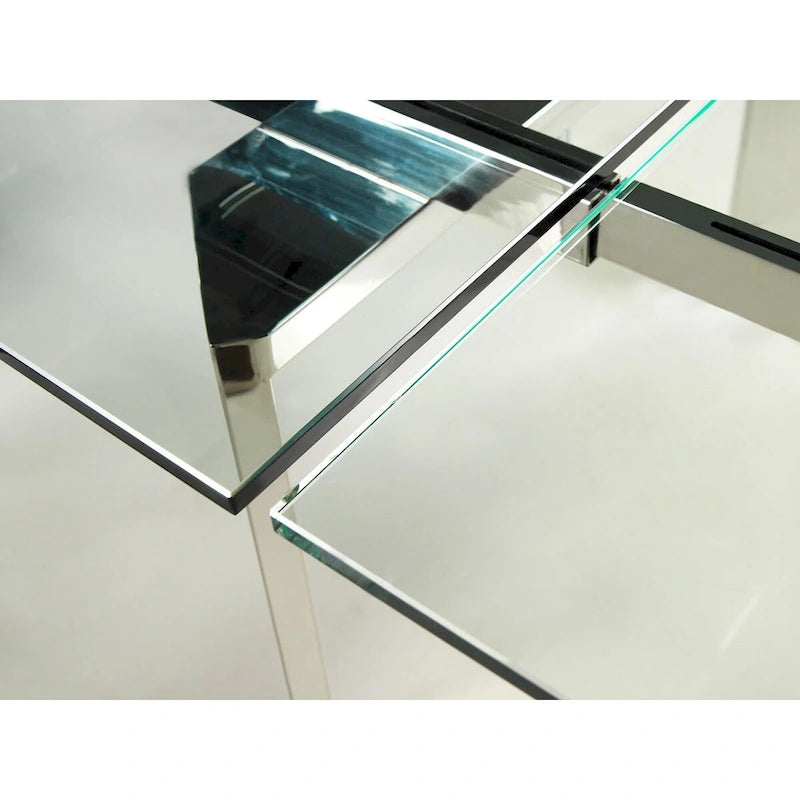 Table à manger extensible en verre transparent et chrome argenté – Jusqu'à 8 places