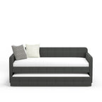 Canapé-lit capitonné beige / pierre / gris avec lit gigogne – 2 places