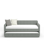 Canapé-lit capitonné beige / pierre / gris avec lit gigogne – 2 places