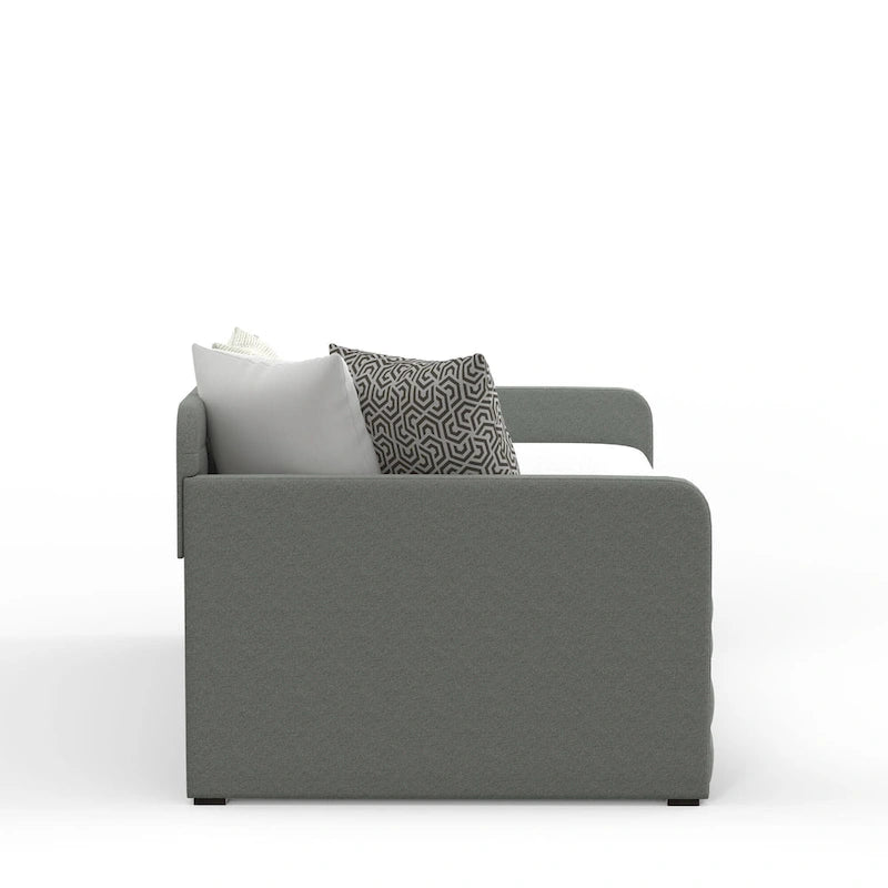 Canapé-lit capitonné beige / pierre / gris avec lit gigogne – 2 places