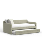 Canapé-lit capitonné beige / pierre / gris avec lit gigogne – 2 places
