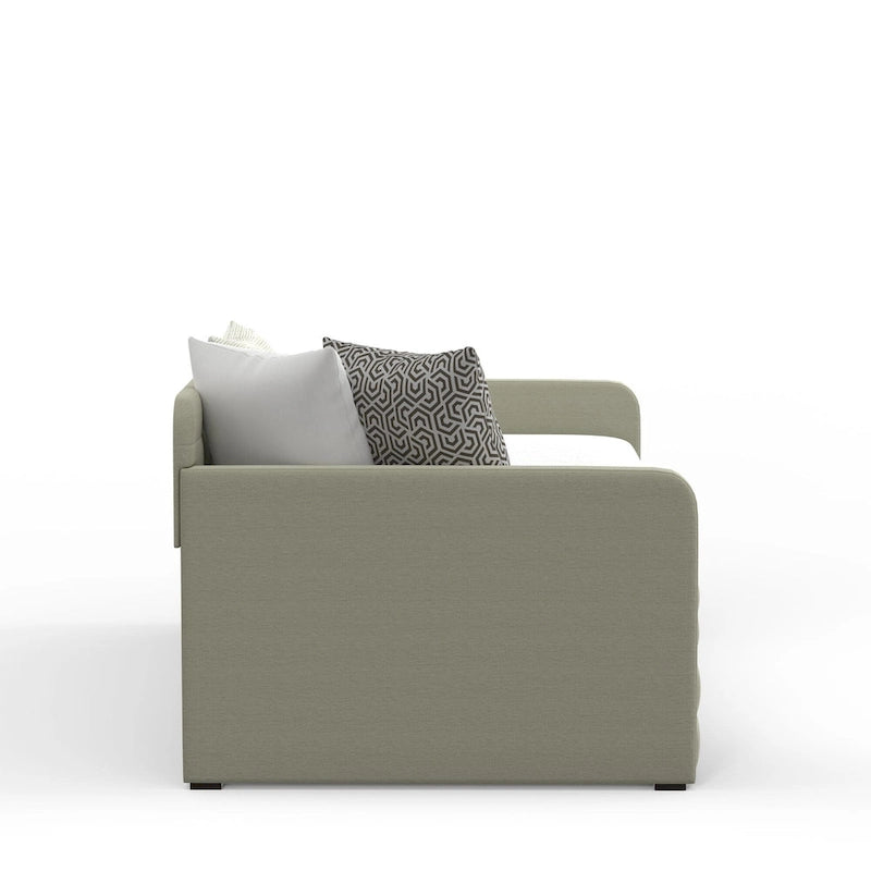 Canapé-lit capitonné beige / pierre / gris avec lit gigogne – 2 places