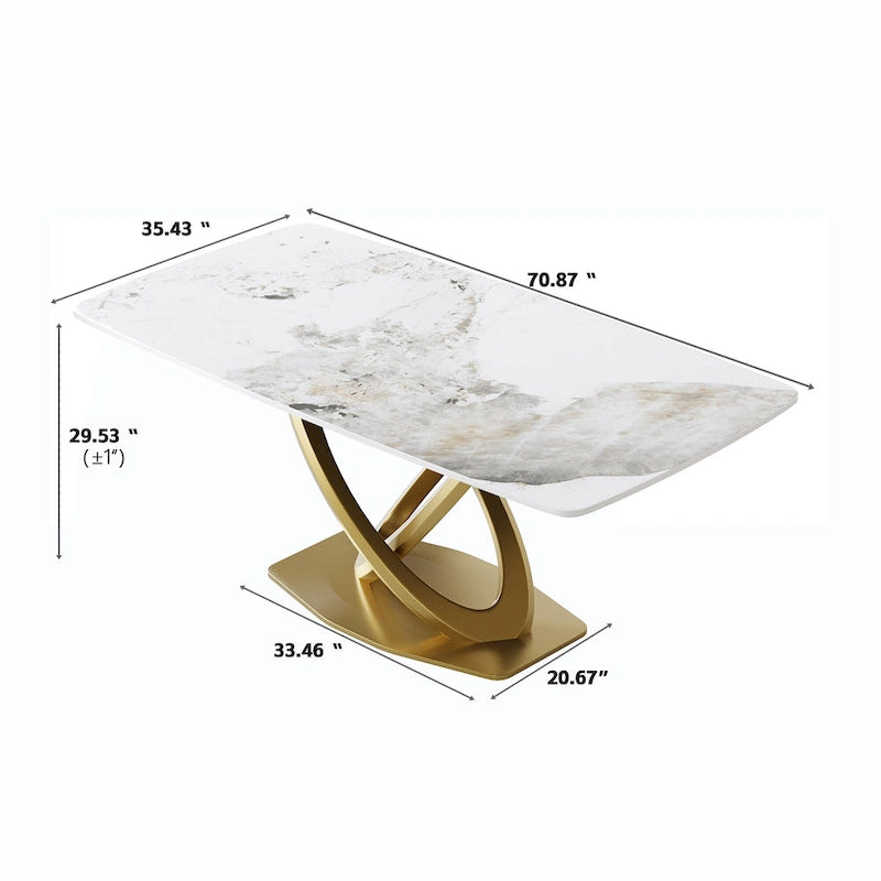 Table à manger rectangulaire en pierre frittée de 180 cm avec base dorée, 6-8 places